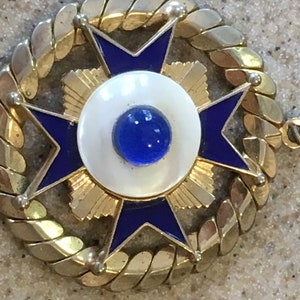 Vintage Maltese Cross Pendant, Blue Stone Necklace
