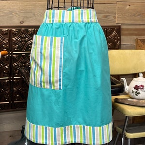 Vintage Green Striped Half Apron 1960/70s Apron Kitchen Accessory