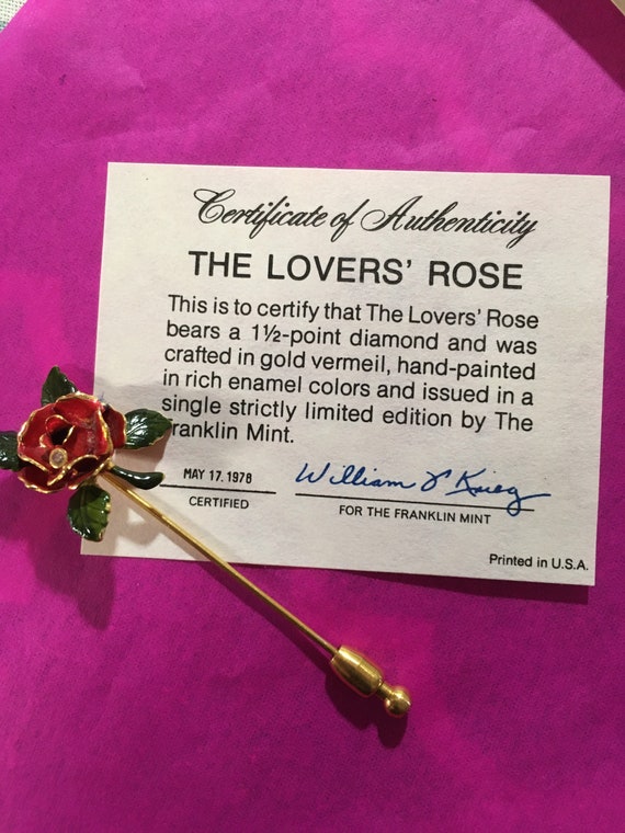 Franklin Mint "The Lovers Rose" Stick Pin - image 1