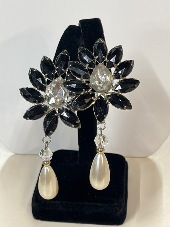 Vintage Black With Clear Rhinestones and Dangling… - image 2