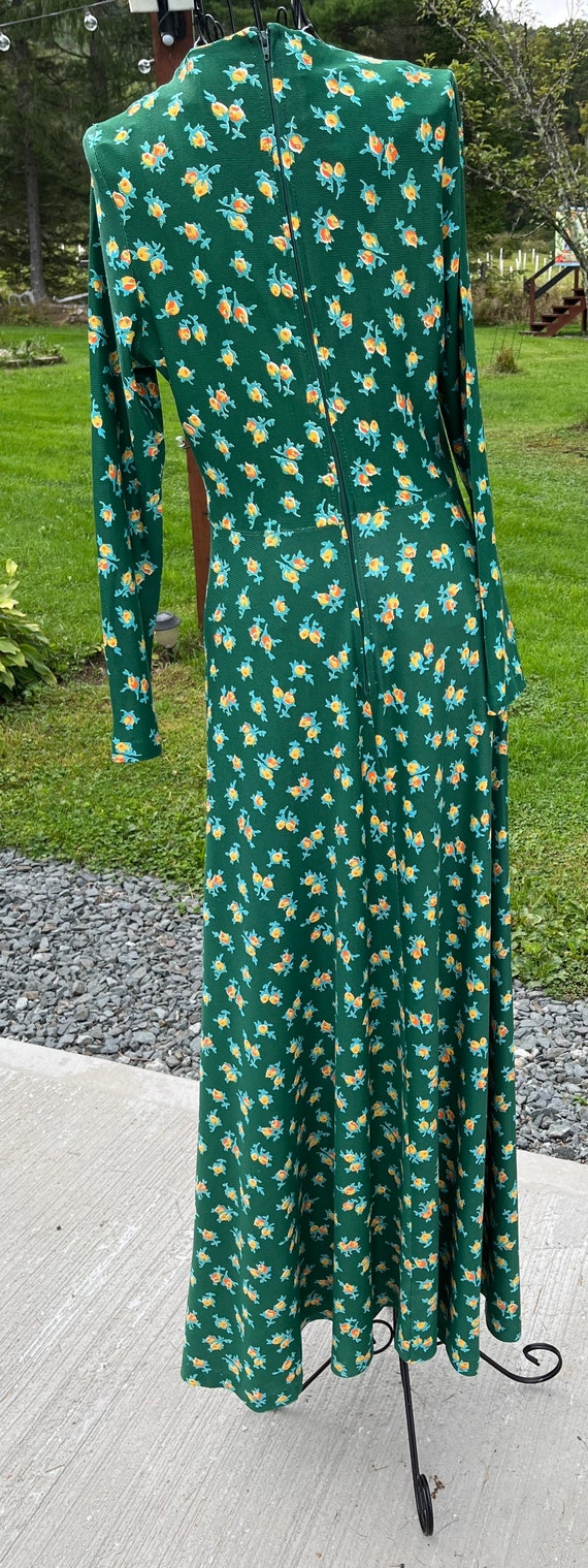 Vintage Green Floral Maxi Long Dress Long Sleeves… - image 6