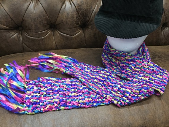 Vintage Rainbow Crochet Satin Scarf