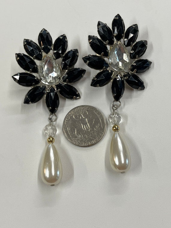 Vintage Black With Clear Rhinestones and Dangling… - image 5