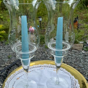 Vintage Princess House Heritage Crystal Hurricane Candle Holder Set Table Decor Wedding Shower Gift