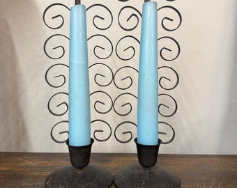 Vintage Black Metal Scroll Norleans Candlestick Holder Sconces