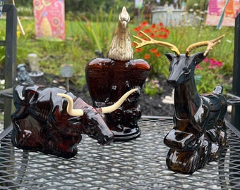 Vintage Avon Novelty Cologne Bottles Collectible Buck, Eagle, Longhorn Steer Wild Country & Windjammer Empty