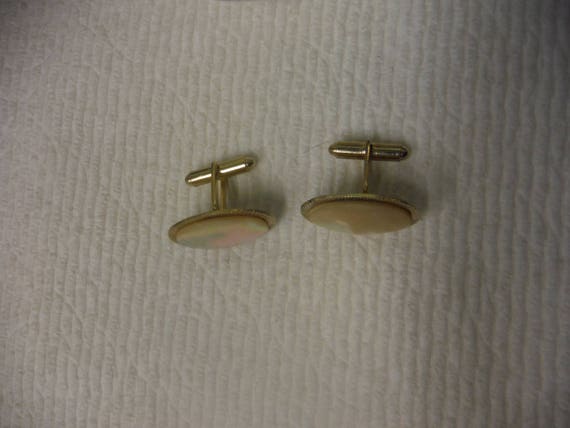 Iridescent Gold Plated Cuff Links, Button Hole Ad… - image 6