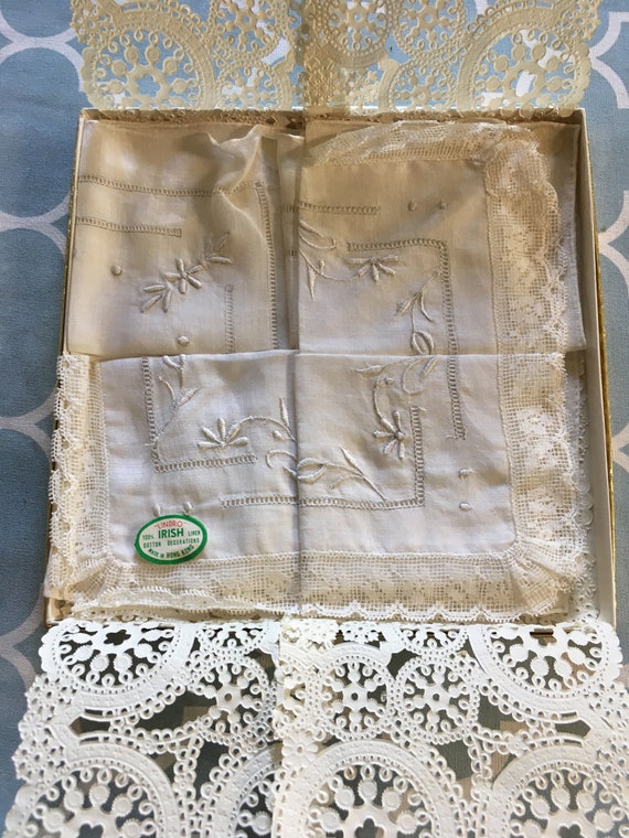 Vintage Linbro Irish Cotton Linen Handkerchief Set