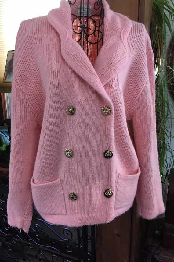 Vintage Bernice Creations Pink Small/Med Acrylic Double Breasted Sweater