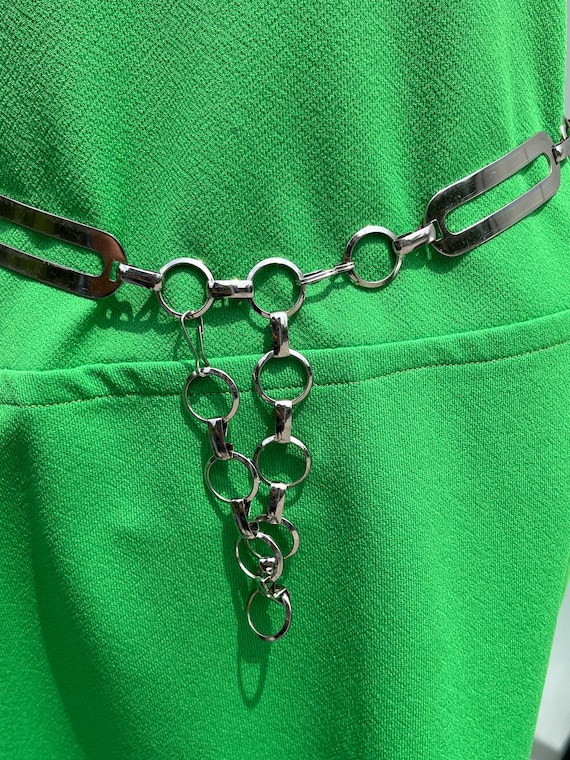 Vintage Silver Metal Link Chain Belt Chain Link Belt, Vintage Silver Metal and Plastic Links  main image 2
