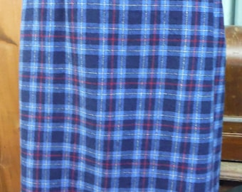 1950's Pendleton Straight Plaid Blue & Red Wool Skirt dark academia style