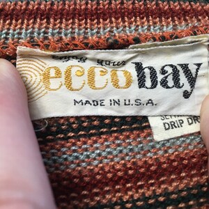 Vintage Eccobay 70/80s Striped Pullover Sweater Small Blk,Coral, Red image 9