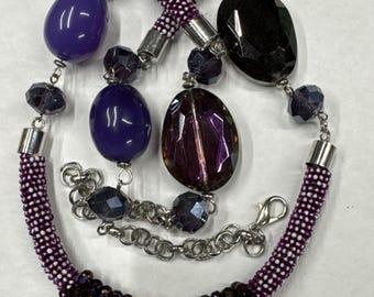 LAURA ASHLEY ペンダント Vintage Laura Ashley Necklace: Silver Resin Pendant, Purple Beads