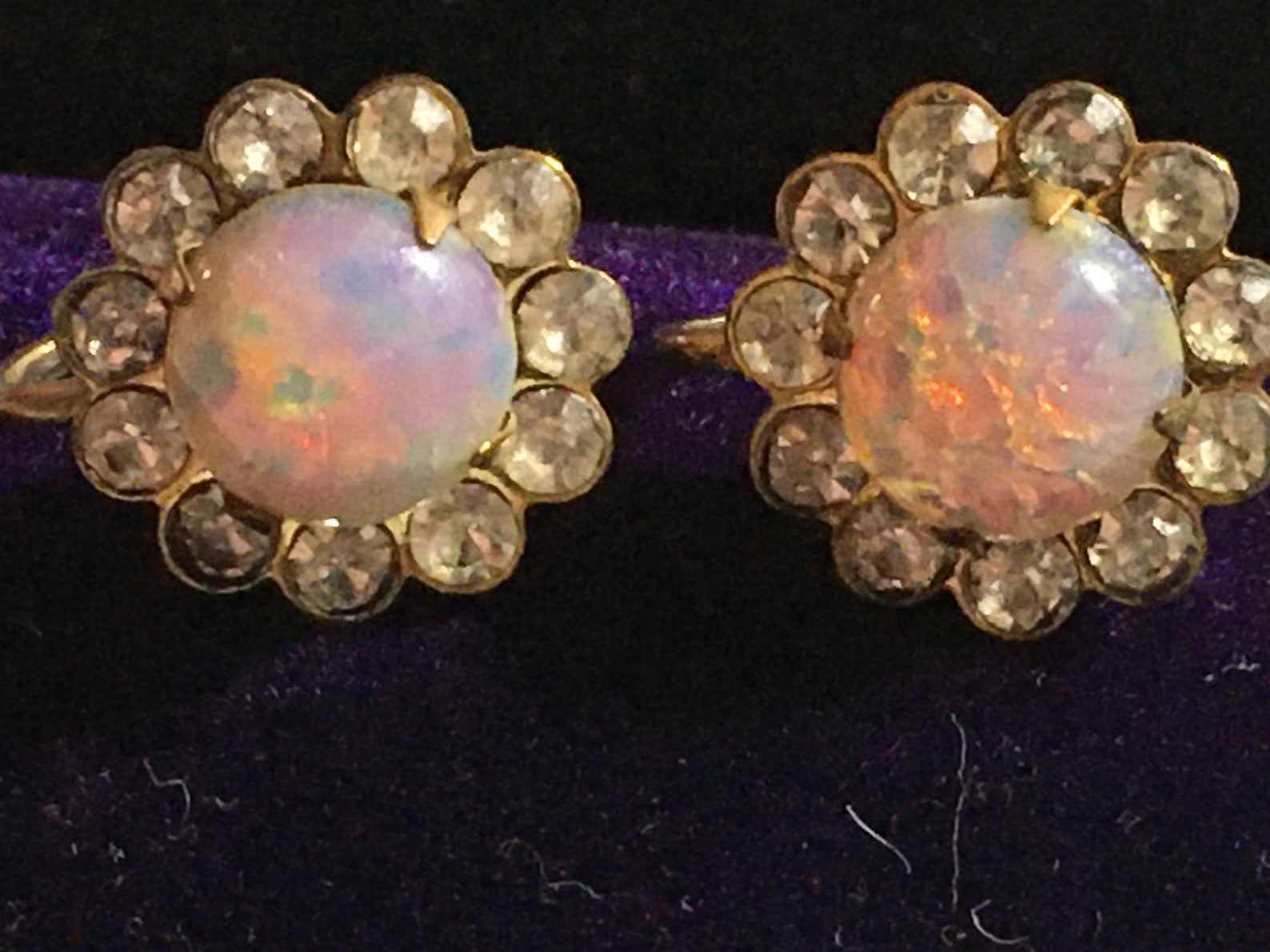 Vintage Opal and Rhinestone Screw Back Earrings Gold Tone | Etsy