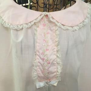 Vintage 1950s Pink Embroidered  Roses Lace Sleeveless Cotton Nightgown Summer Nightgown Gift