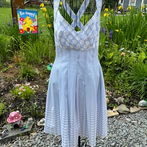 Vintage Blue Sundress Polka Dot Full Skirt Size 6 Cross Back Strap Cotton