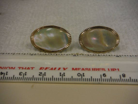 Iridescent Gold Plated Cuff Links, Button Hole Ad… - image 3