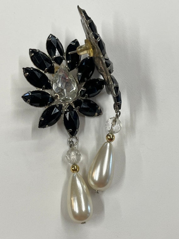 Vintage Black With Clear Rhinestones and Dangling… - image 8