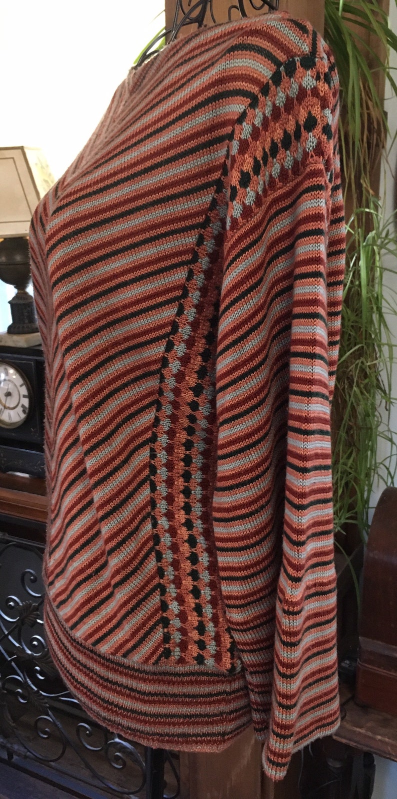 Vintage Eccobay 70/80s Striped Pullover Sweater Small Blk,Coral, Red image 7