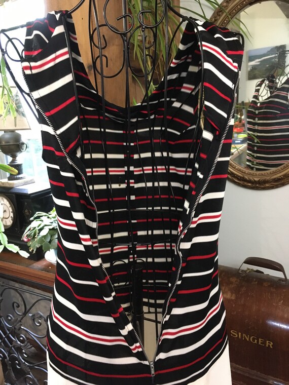 Vintage 60’s Romper Black Red and White Striped R… - image 4