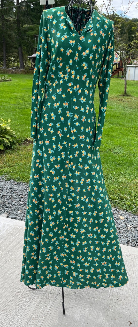 Vintage Green Floral Maxi Long Dress Long Sleeves… - image 1