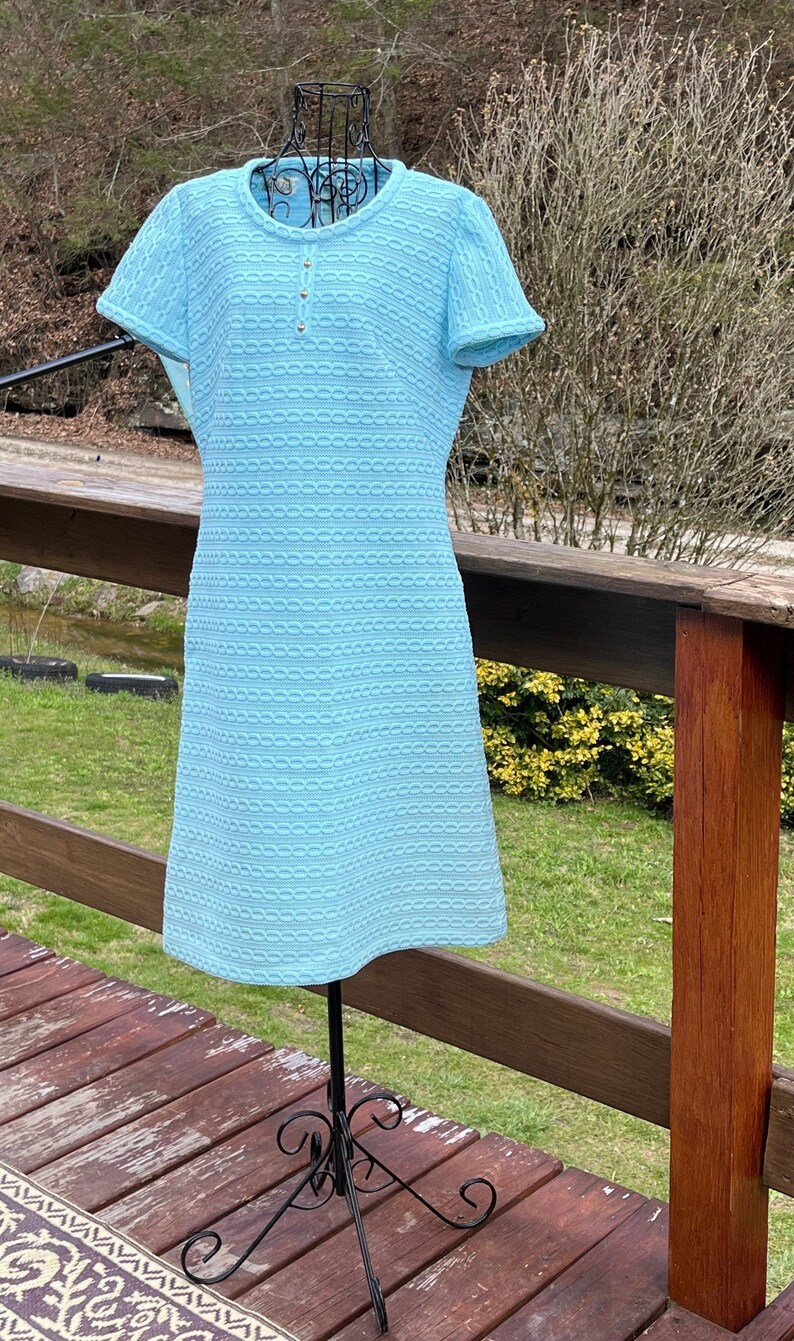 Vintage 1950's Light Blue Knit Shift Dress Leslie fay Originals image 1