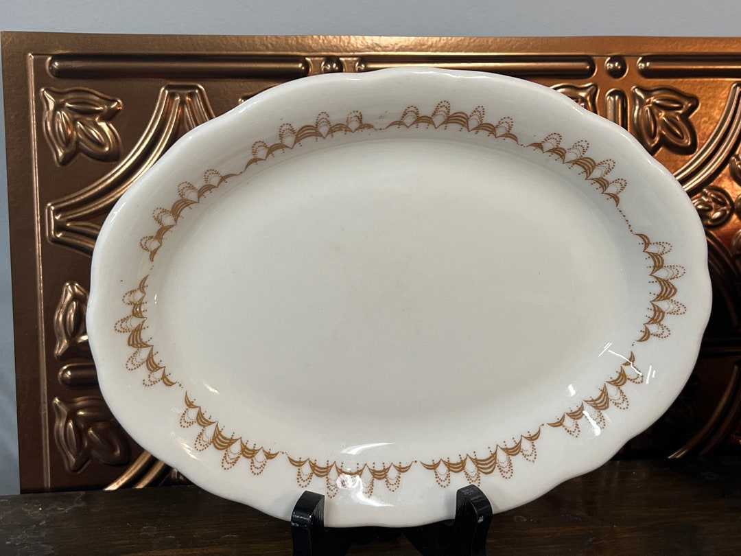 Vintage Buffalo China Oval Plate 19501980 Retro Gold Pattern China