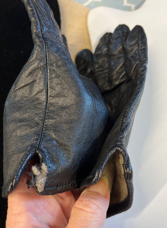 Vintage Black Leather Women Driving Gloves Size 6… - image 7