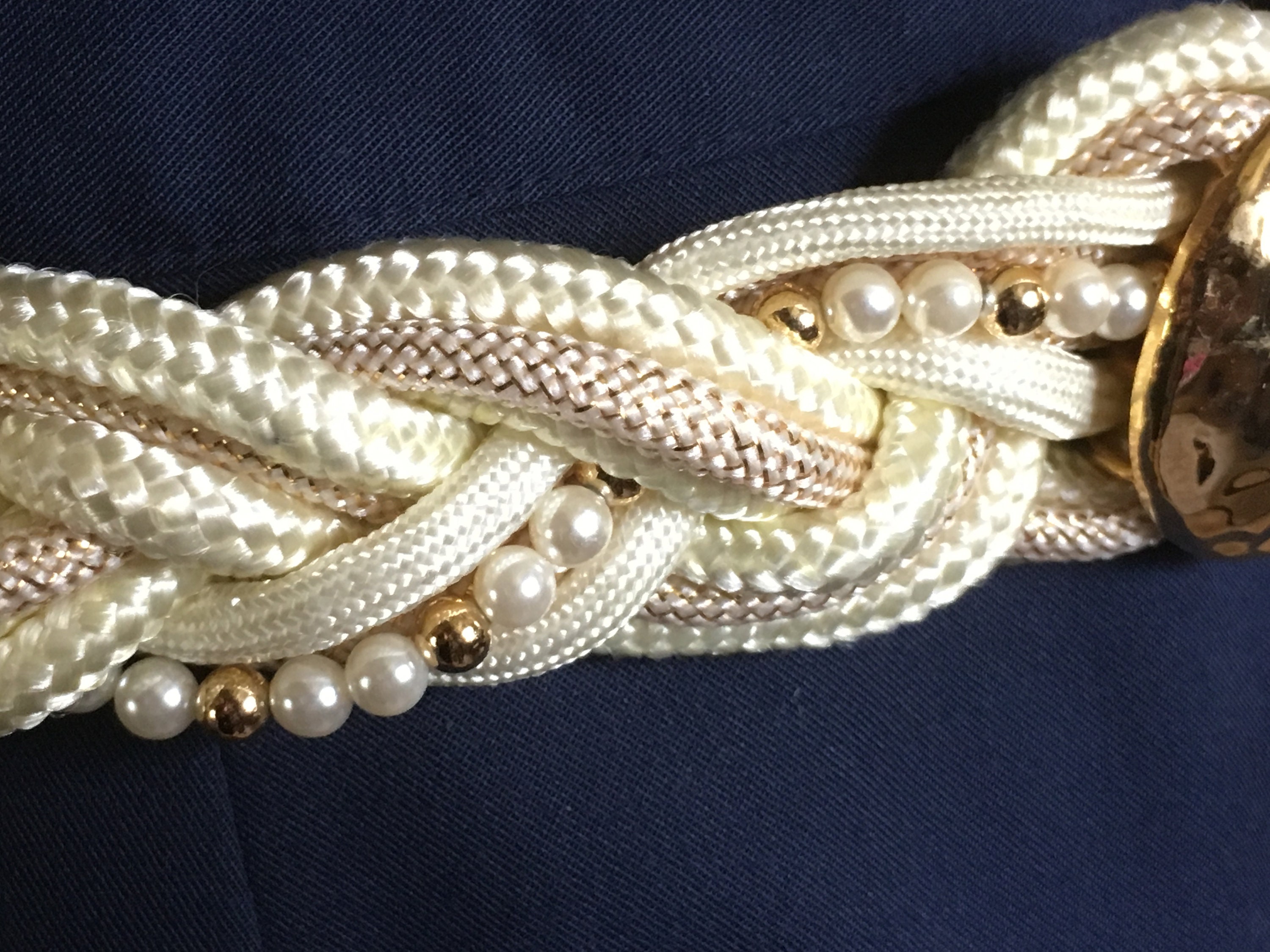Vintage Ivory/cream Braided Belt With Pearl & Beads  display picture 2