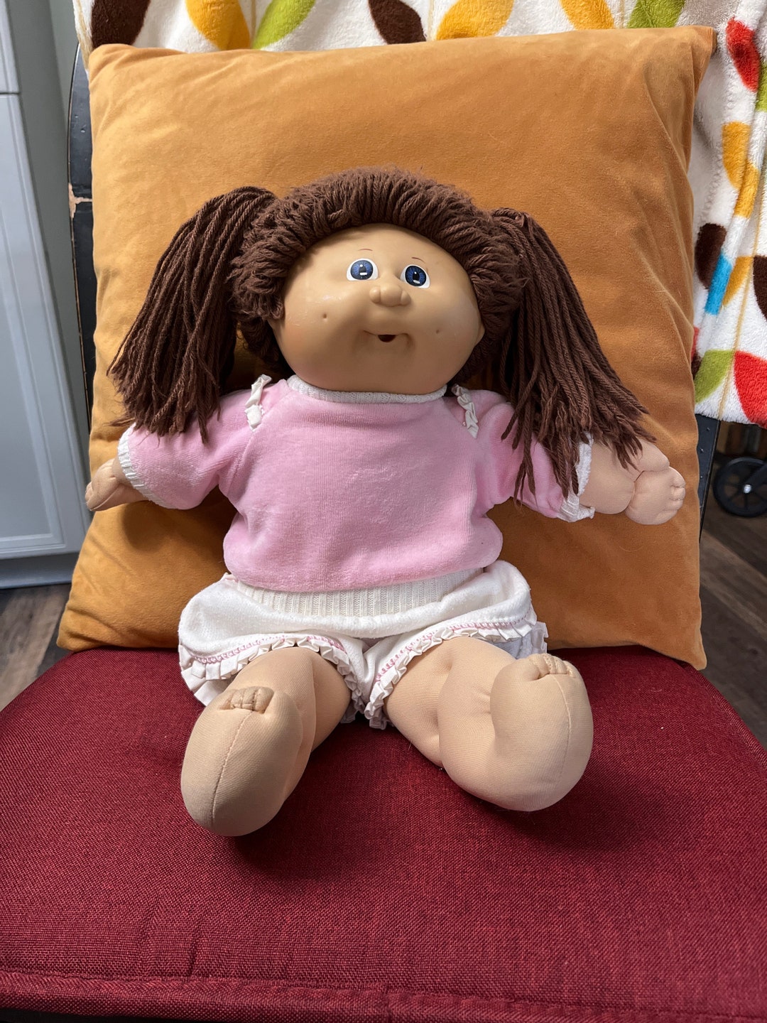 Vintage Cabbage Patch Doll Xavier Roberts Blue Eyes Brown Hair 1985