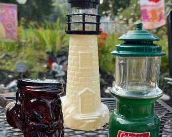 Vintage AVON Mens Novelty Cologne Bottles Chose Lighthouse, Captain Pipe, Coleman Lantern,Pipe is Full