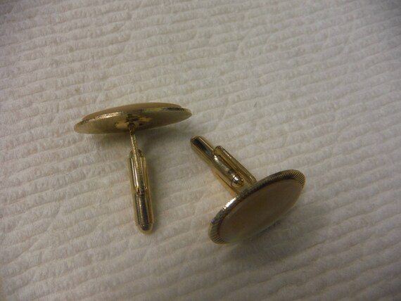 Iridescent Gold Plated Cuff Links, Button Hole Ad… - image 9