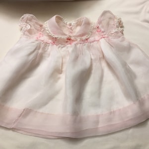 Vintage 1960&#39;s Pink Smocked Chiffon Lace Baby Girl Dress Pink Toddle Tulle Special Occasion Dress Doll Dress