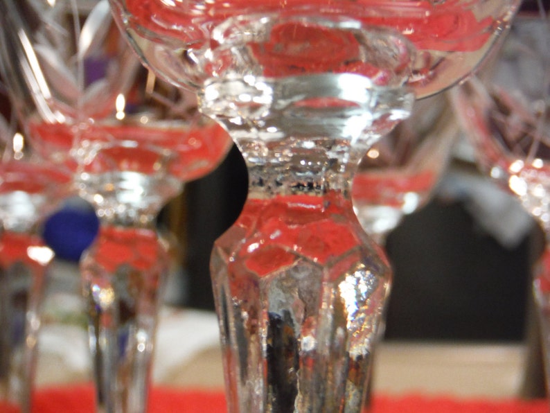 Vintage Priscilla by Libbey Crystal Set of 6 Beverage Wine Glasses with Prism Stems /& Etched Leaf Design
