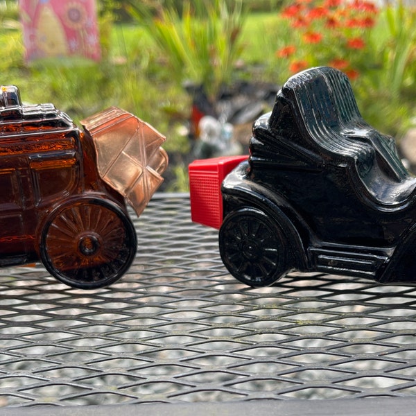 Vintage Avon Stage Coach and Classic Car Wild Country Empty Cologne Decanters Collectors Avon Bottles