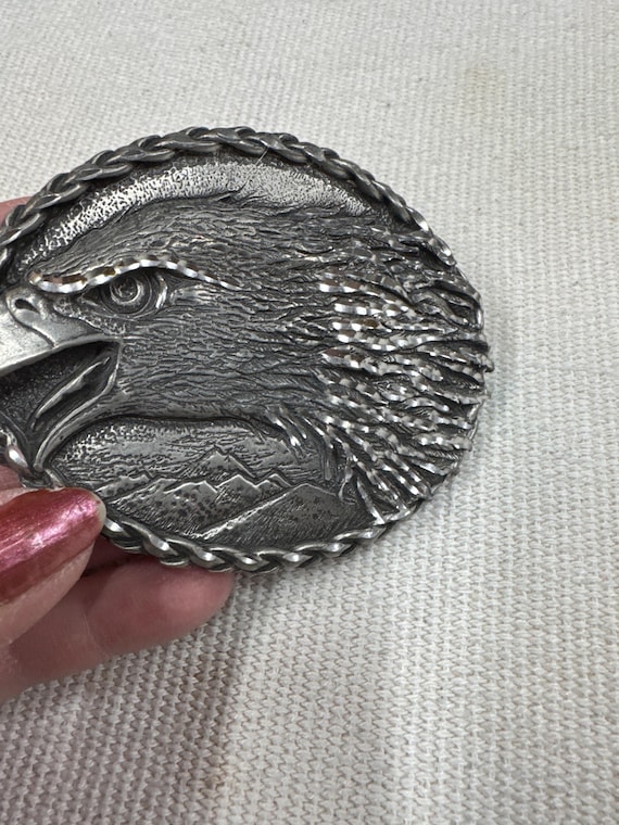 Vintage Silver Nickel Eagle Belt Buckle Vintage Mexico Alpaca Silver Nickel Silver FLYING BALD EAGLE  main image 3