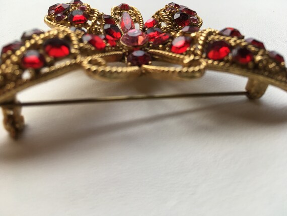 Vintage Rhinestone Red & Pink Gold Filigree Butte… - image 6