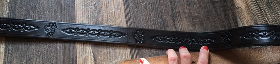 Vintage Hand Tooled Leather Belt Size 38 Square D… - image 5