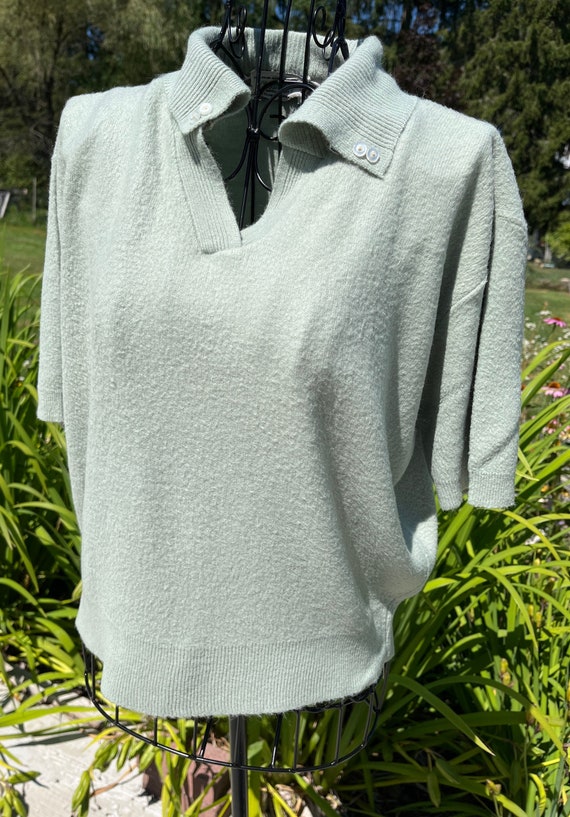 Vintage Green Sweater Short Sleeves Orlon Acrylic 