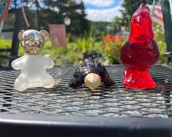 Vintage Avon Perfume Cologne Novelties Decanters Cardinal Bird of Paradise Full, Teddy Bear, Turtle Sold Separately