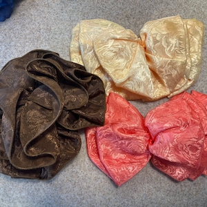 Vintage Satin Damask Hair Bows Barrettes Brown, Peach, Yellow Choice of Three 1980’s Hair Accessories