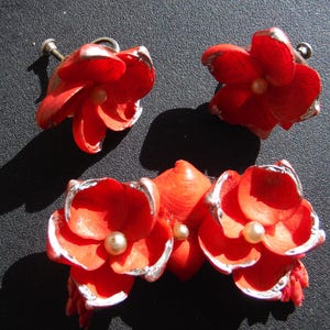 Vintage 1940's Red Shell Brooch and Matching Screw Back Earrings image 4