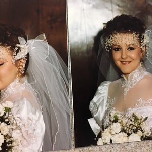 Vintage Bridal Veil Tiered Pearl Beads Headband Knee Length Veil with Blusher Veil