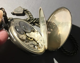 Antique 1904 Sterling Swiss Pocket Watch in Crescent Co. Case dark academia style