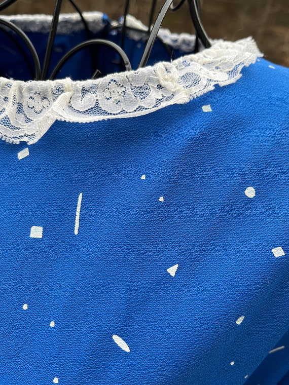 Vintage 1970/80's Blue Shirtwaist Dress Ruffles W… - image 5