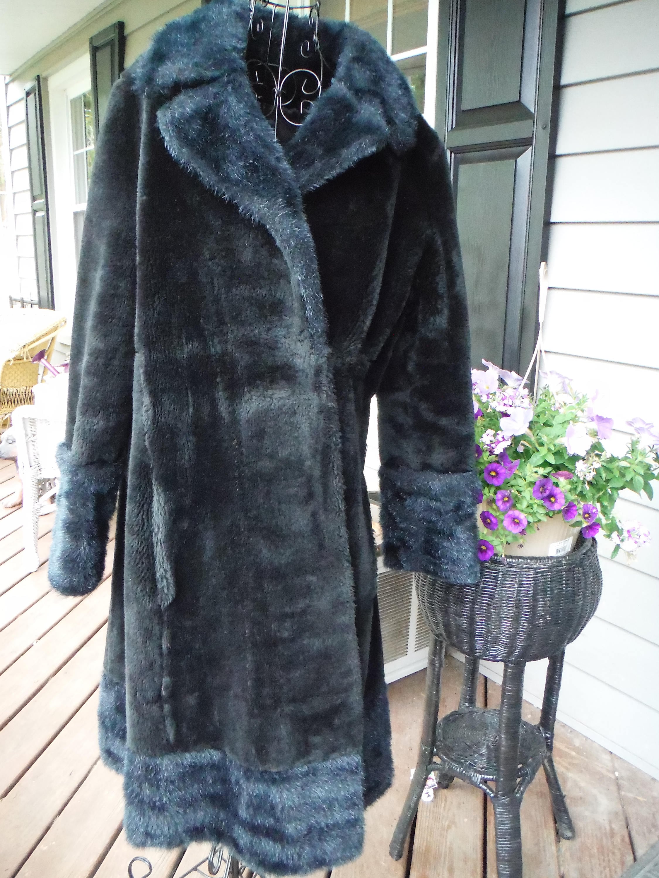 1950's Ed Millstein Black Faux Fur Woman's Coat/ Raccoon Look Faux