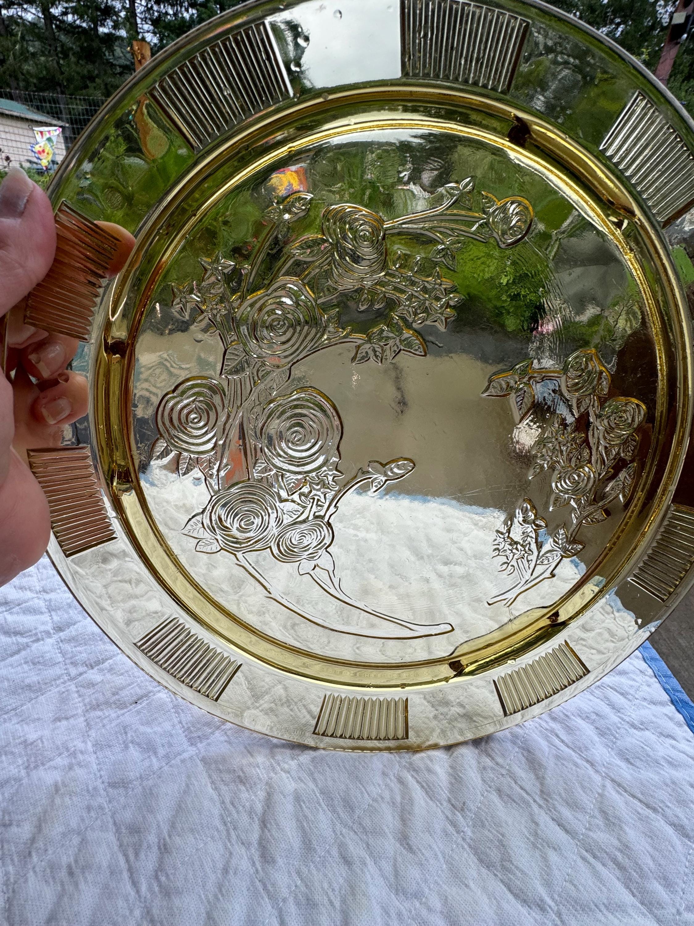 Vintage Federal Glass Amber Yellow Sharon Rose Serving Plate 1935 