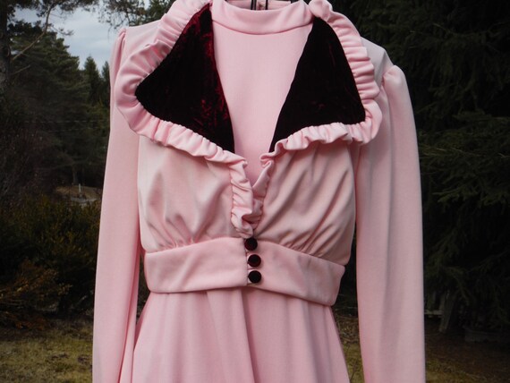 Vintage 1960's Pink with Burgundy Velvet accented… - image 2