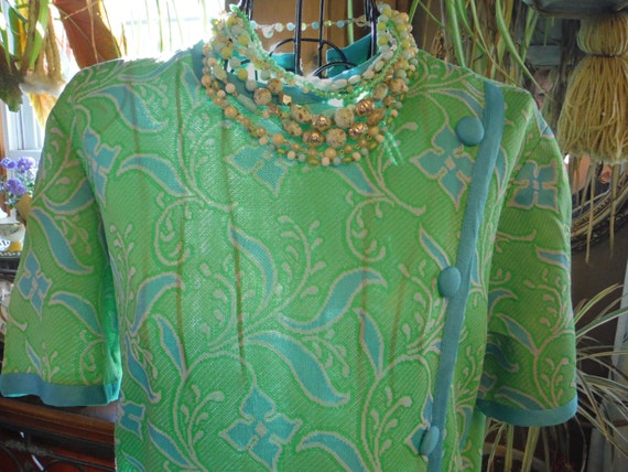 1960's Ladies Shift Dress Blue, Green. Pink Flora… - image 4