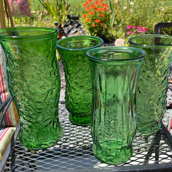 Vintage Green Vases Hoosier, EO Brody, Crinkled Vases Sold Separate Four to Choose From